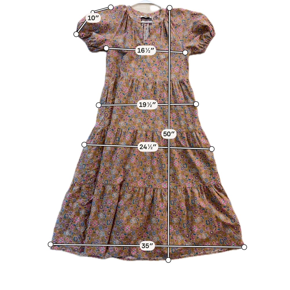 PINCH Floral Paisley Cotton Tiered Midi Dress Puff Sleeve Cottagecore Boho  M - Picture 7 of 7